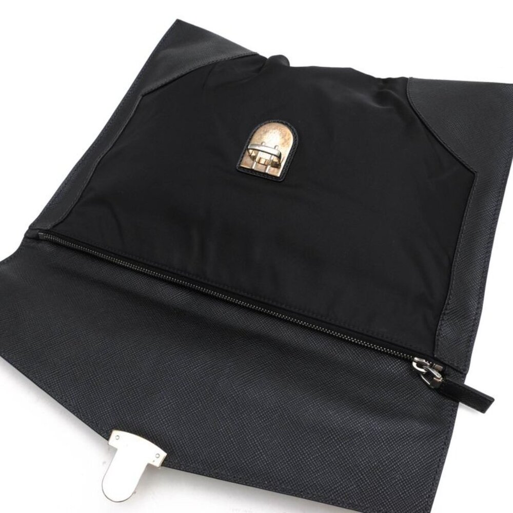 Prada Bag Second Bag Clutch Bag Men Bag Nylon Leather Black - Picture 6 of 9
